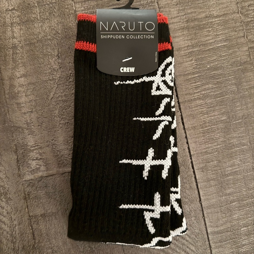 Naruto themed black and red crew socks- never used never worn